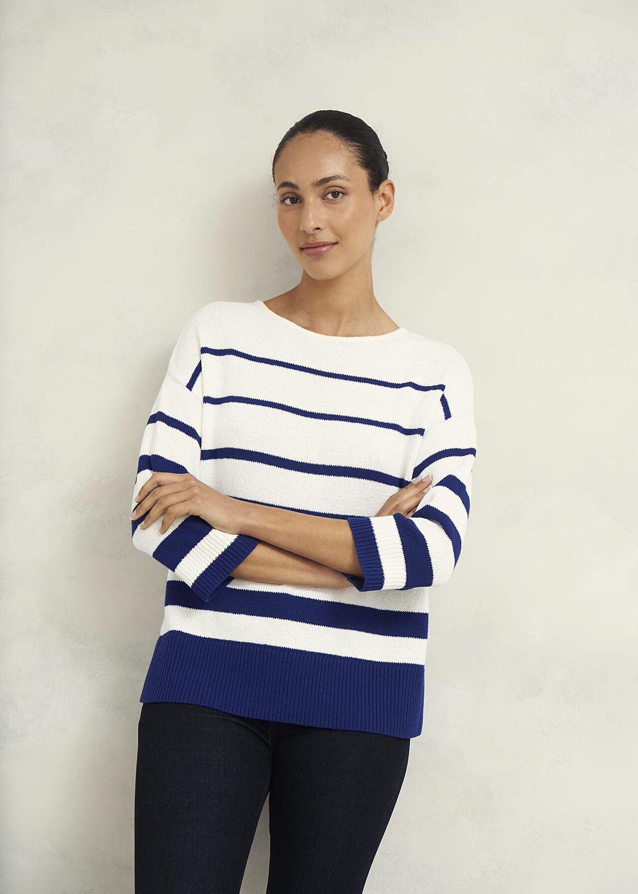 Elaine Stripe Cotton Blend Sweater, Ivory Blue, hi-res