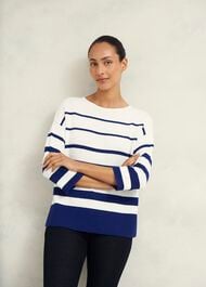 Elaine Stripe Cotton Blend Sweater, Ivory Blue, hi-res
