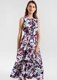 Carly Gathered Neck Floral Dress, Navy Pink Multi, hi-res