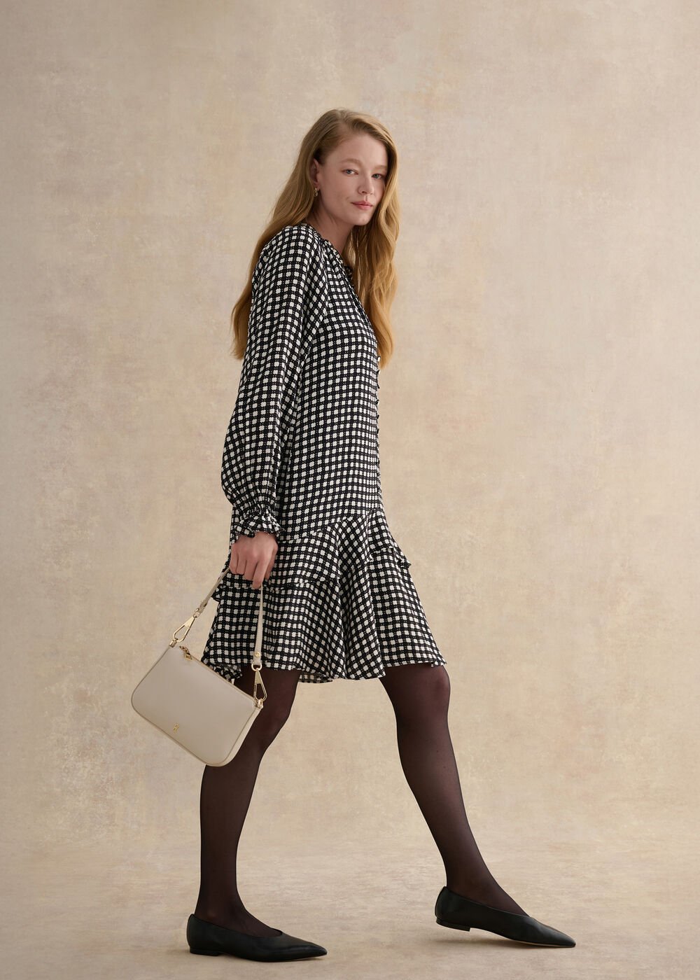 Hewlett Geo Mini Dress, Black Cream, hi-res