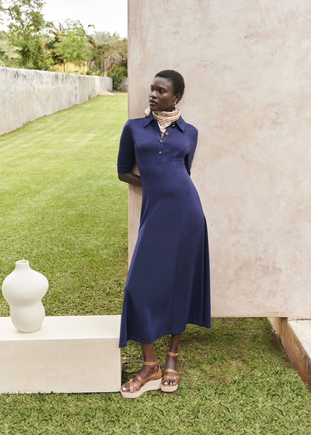 Azaria Ponte Dress, True Navy, hi-res