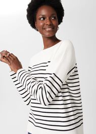 Petra Cotton Striped Sweater, Ivory Navy, hi-res