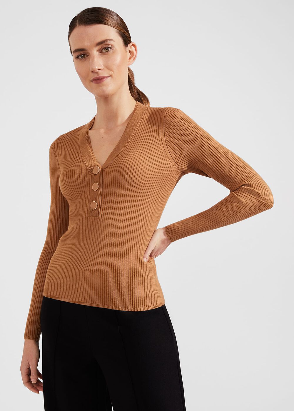 Kaya Ribbed Sweater, Hobbs Camel, hi-res