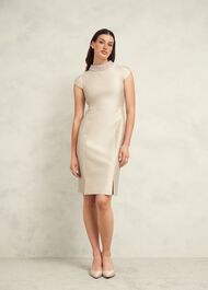 Katherine Wool Silk Dress, Oyster, hi-res