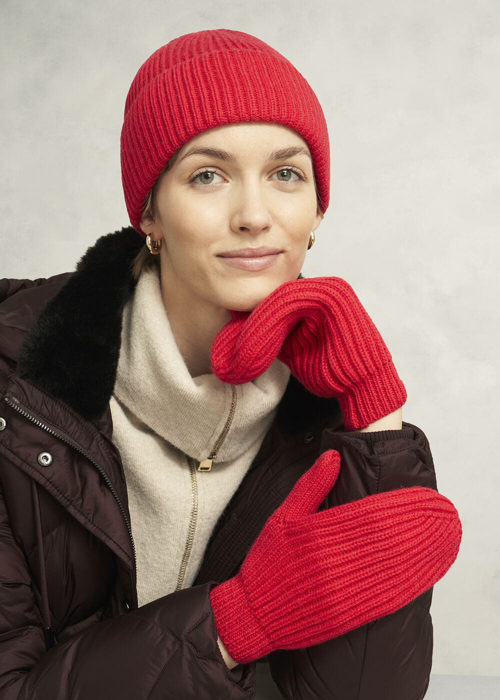 Philipa Knit Hat With Wool , Red, hi-res