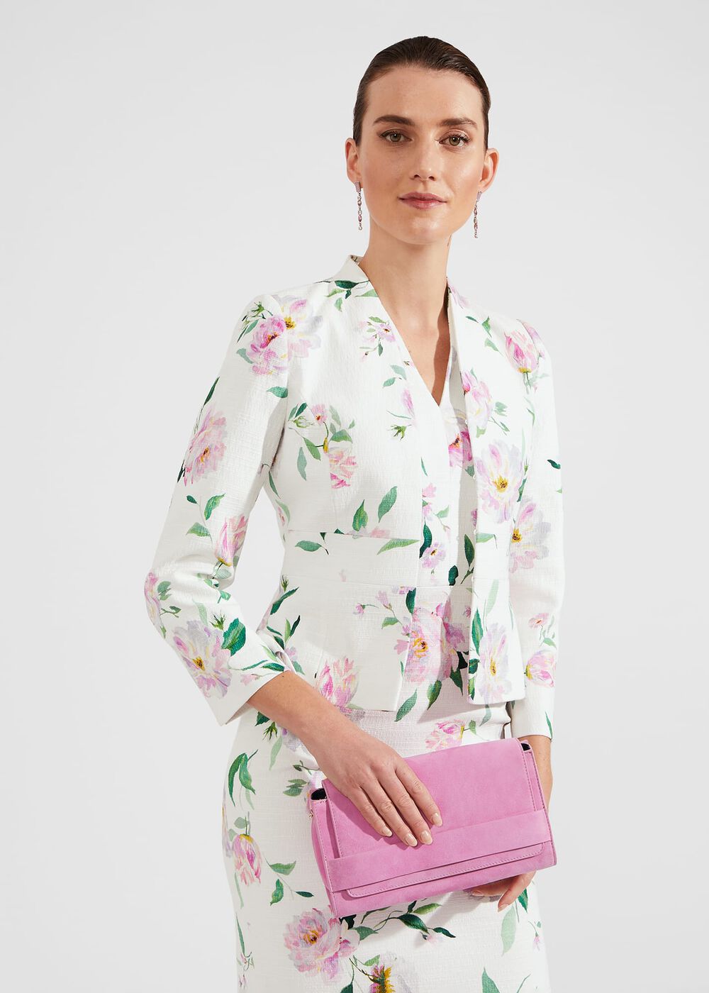 Cambridge Suede Clutch Bag, Carnation Pink, hi-res