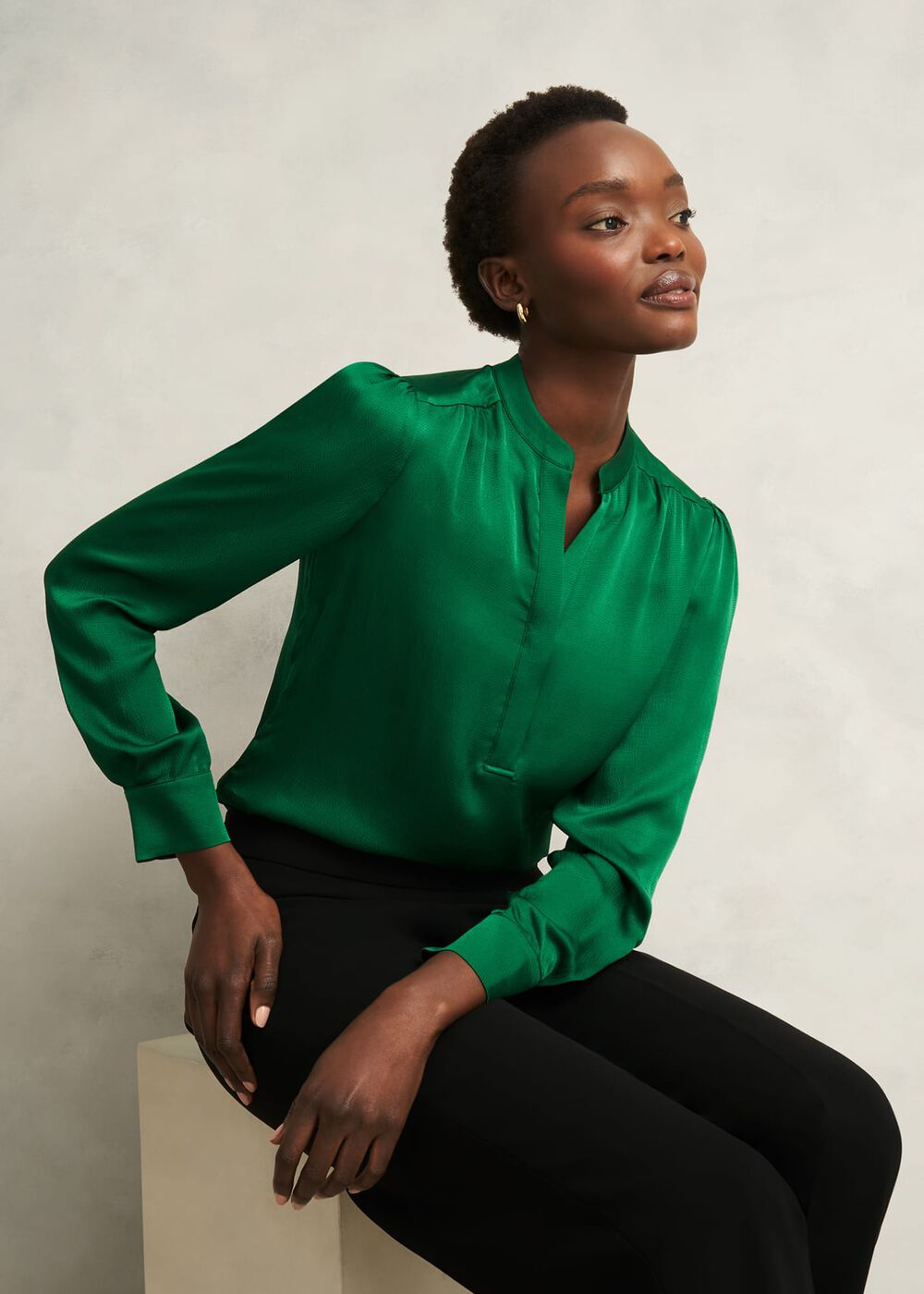 Jade Satin Blouse, Verdant Green, hi-res
