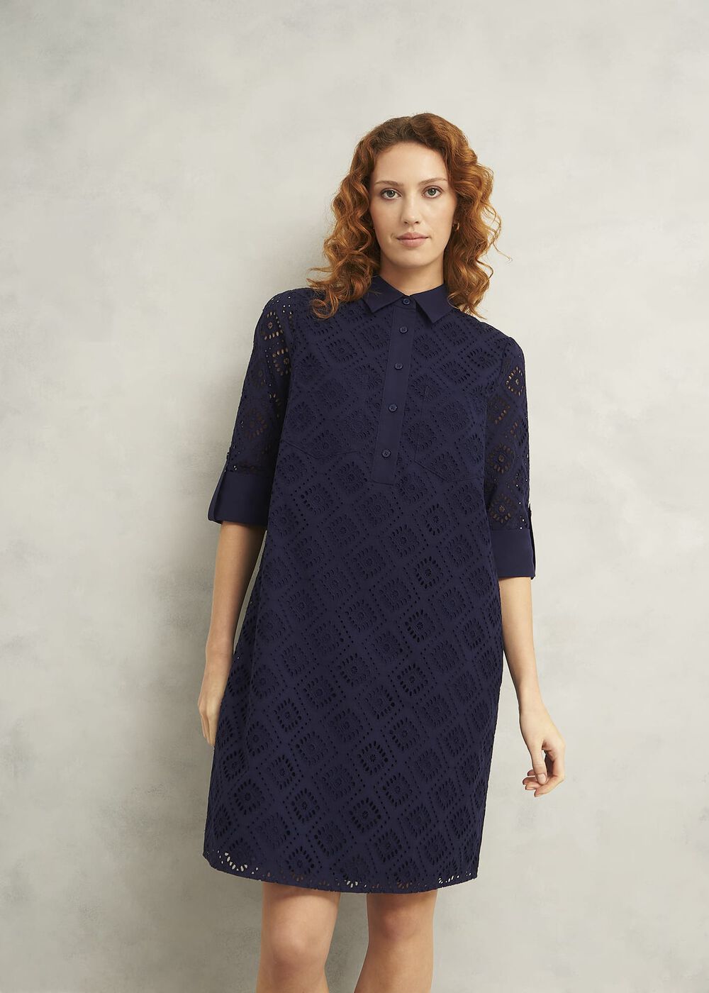 Petite Marcia Broderie Dress, True Navy, hi-res