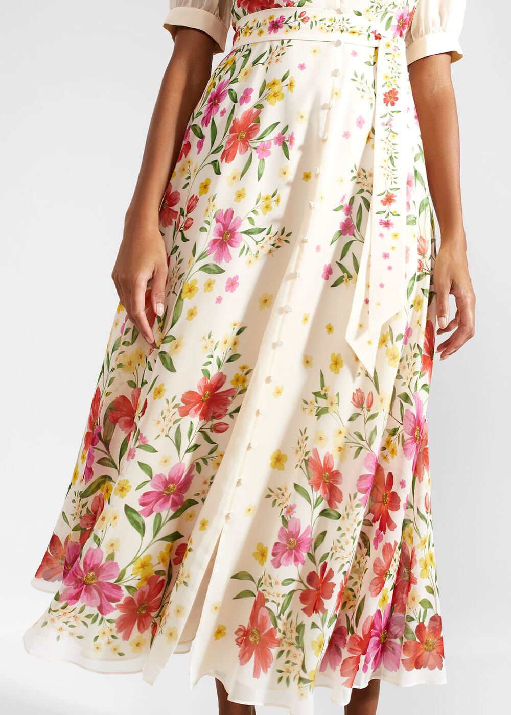Petite Aurelia Floral Silk Dress, Cream Multi, hi-res