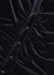 Hattie Velvet Ruched Button Front Top, Black, hi-res