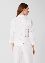 Embroidered Nita Linen Shirt, White Sky Blue, hi-res