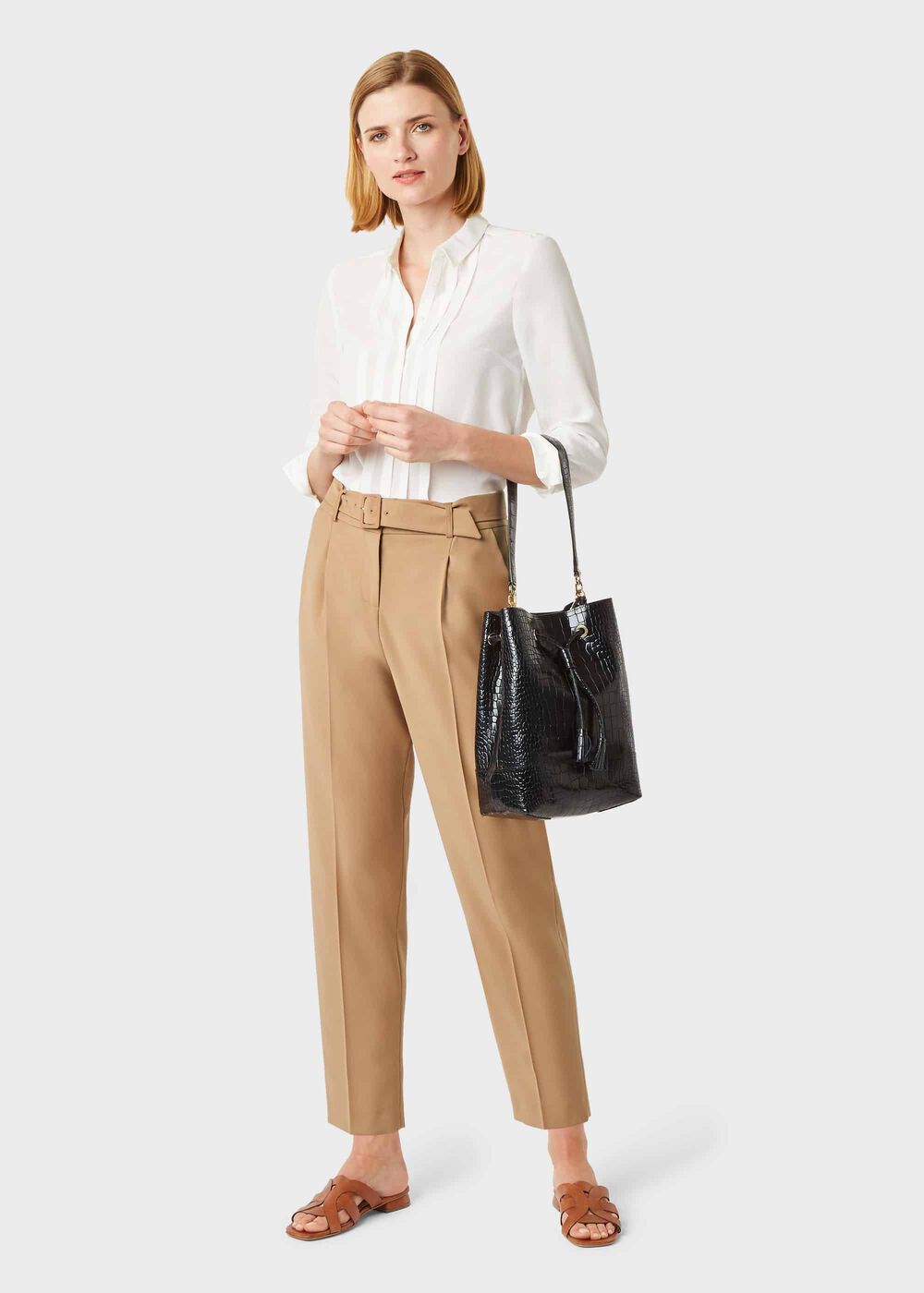 Harrietta Tapered Pants With Wool, Camel, hi-res