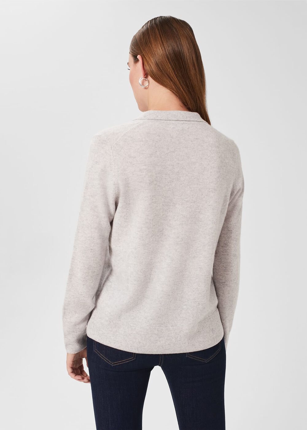 Cashmere Kayla Collared Sweater, Pale Grey Marl, hi-res