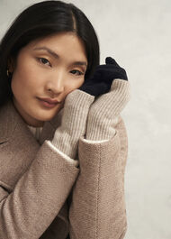 Acacia Wool Knit Gloves, Beige Black, hi-res