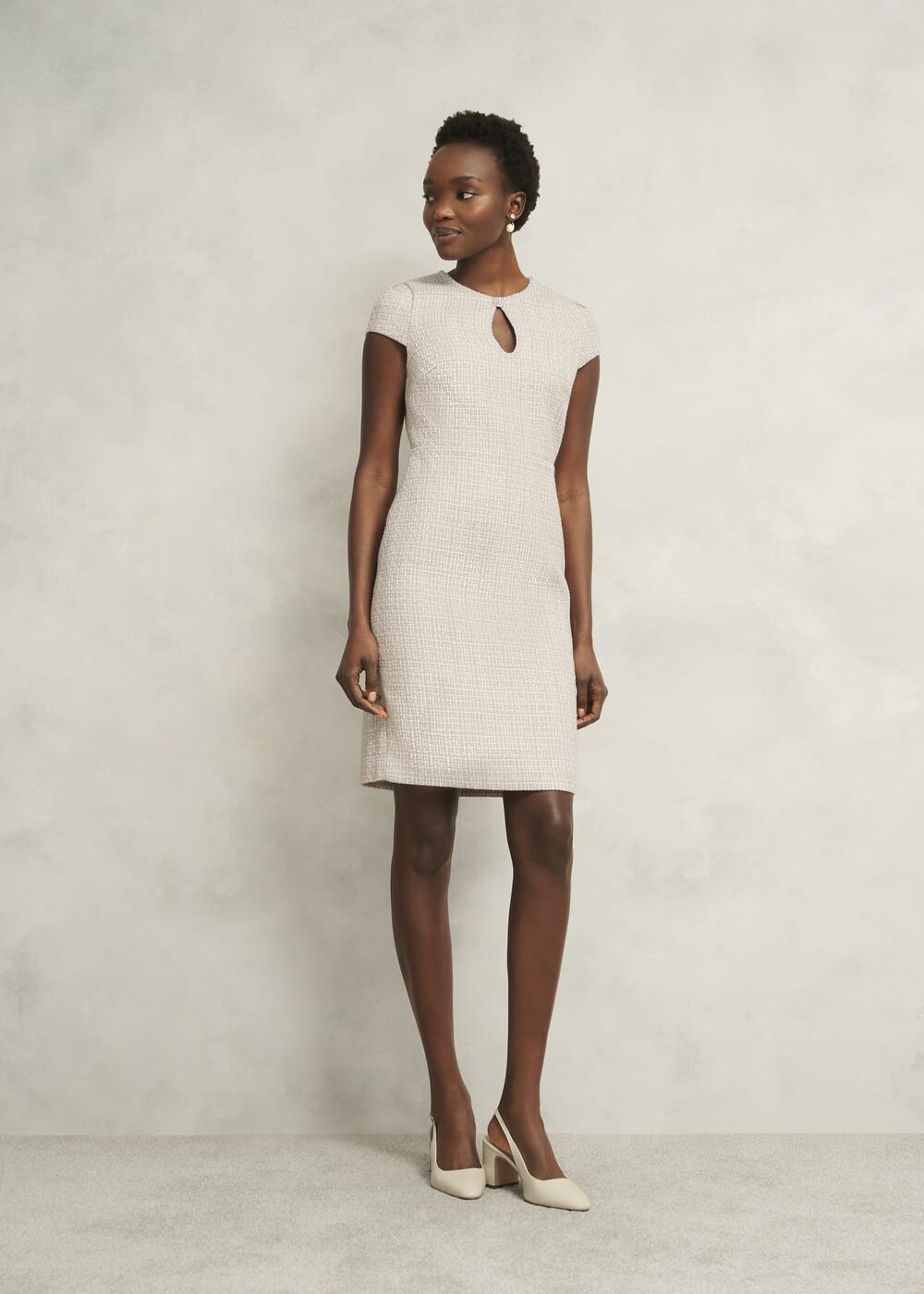 Oriana Tweed Dress, Oyster, hi-res