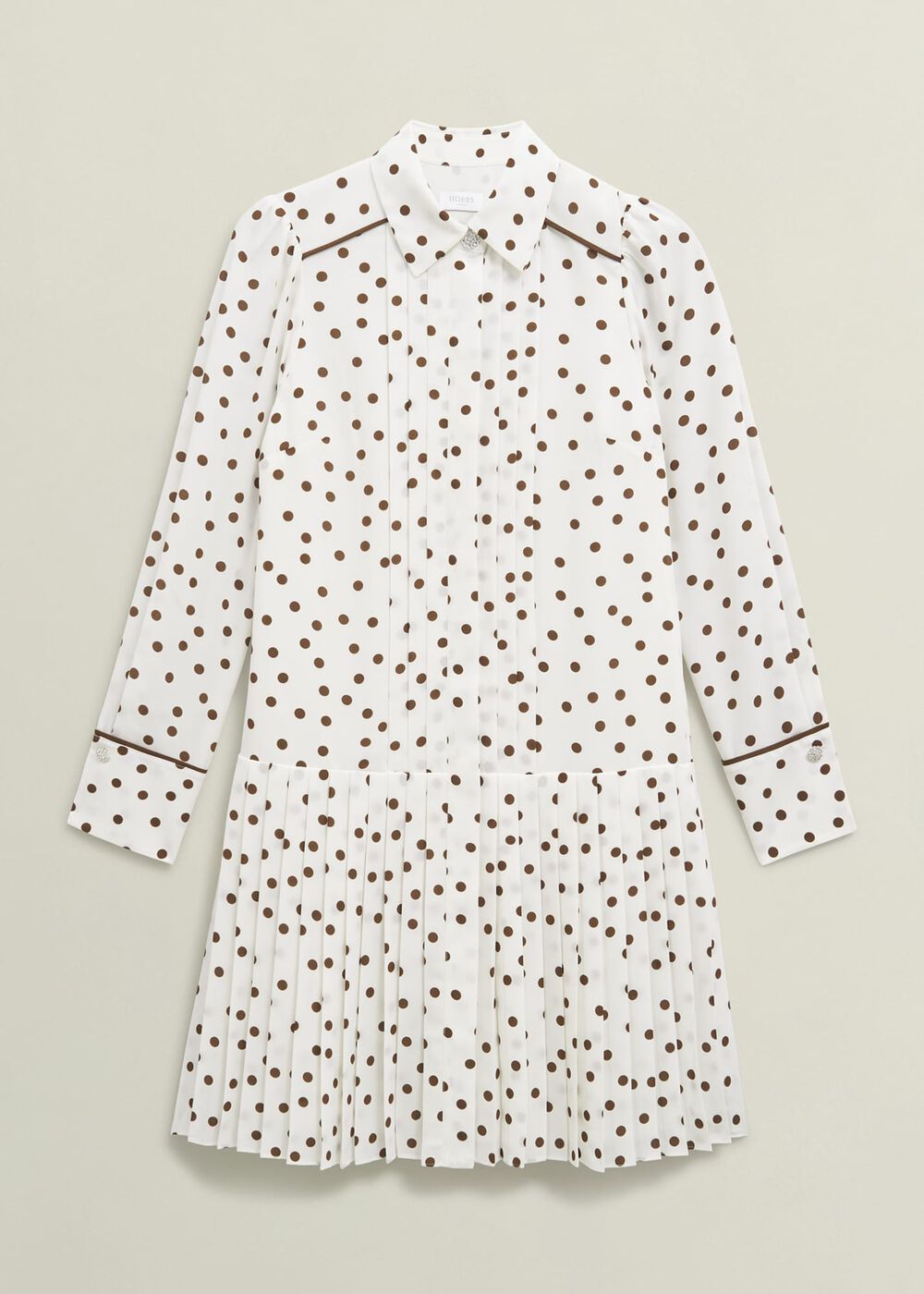 Francesca Pleated Spot Dress, Ivory Brown, hi-res