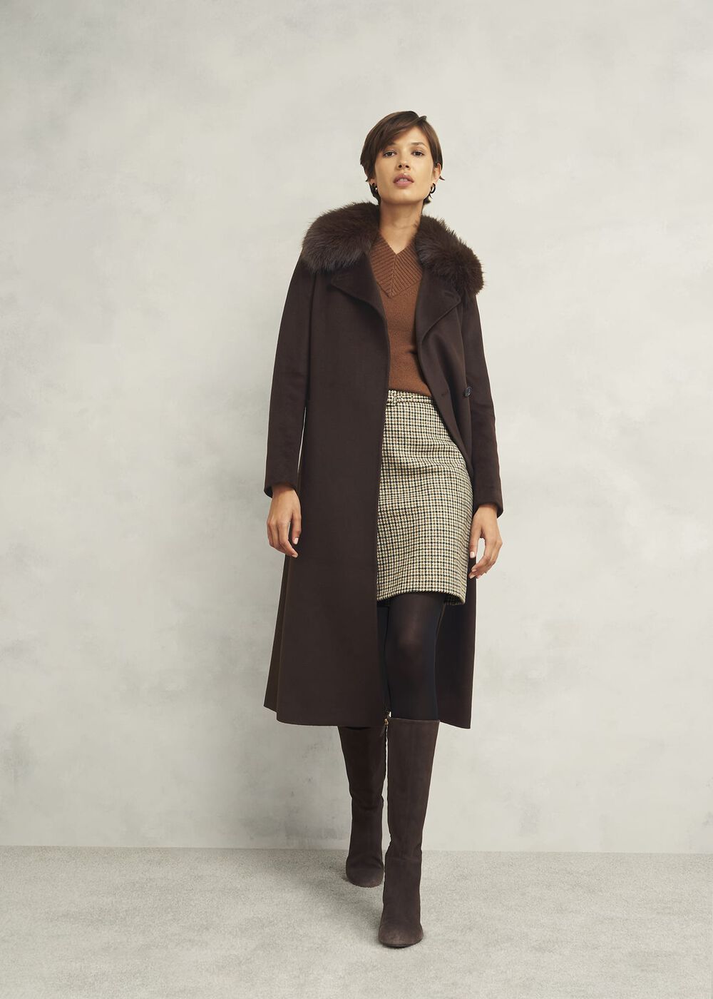 Livia Wool Coat With Faux Fur, Alder Brown, hi-res
