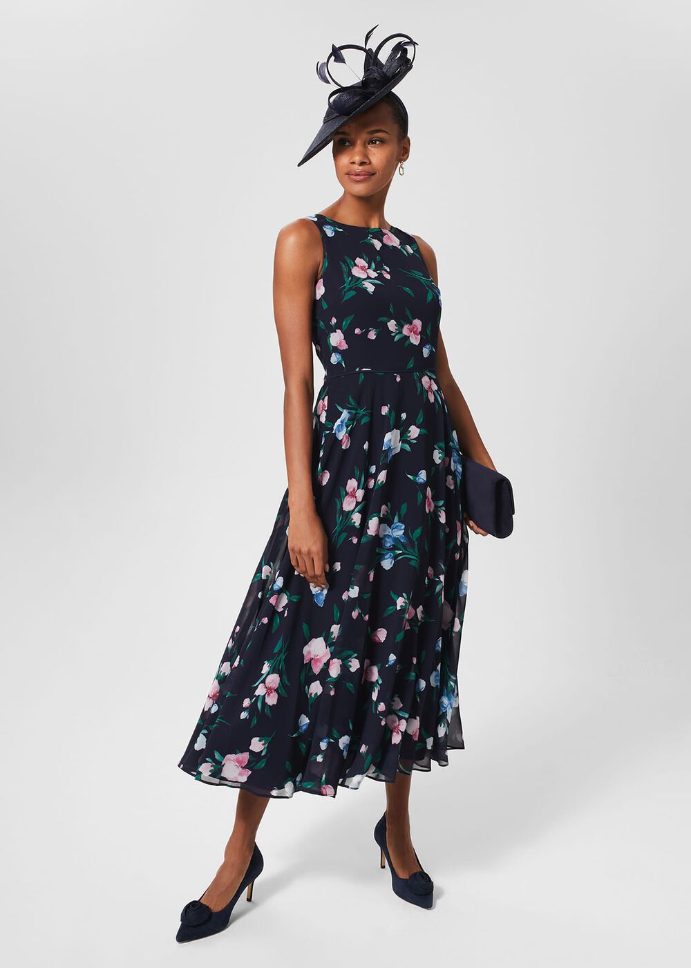 Carly Floral Midi Dress, Navy Multi, hi-res