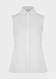 Sleeveless Victoria Cotton Blend Shirt, White, hi-res