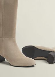 Caroline Suede Knee Boots, Light Beige, hi-res