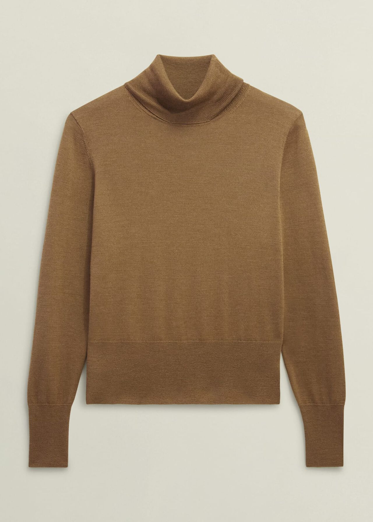 Clarendon Wool Silk Roll Neck Jumper, Classic Vicuna, hi-res