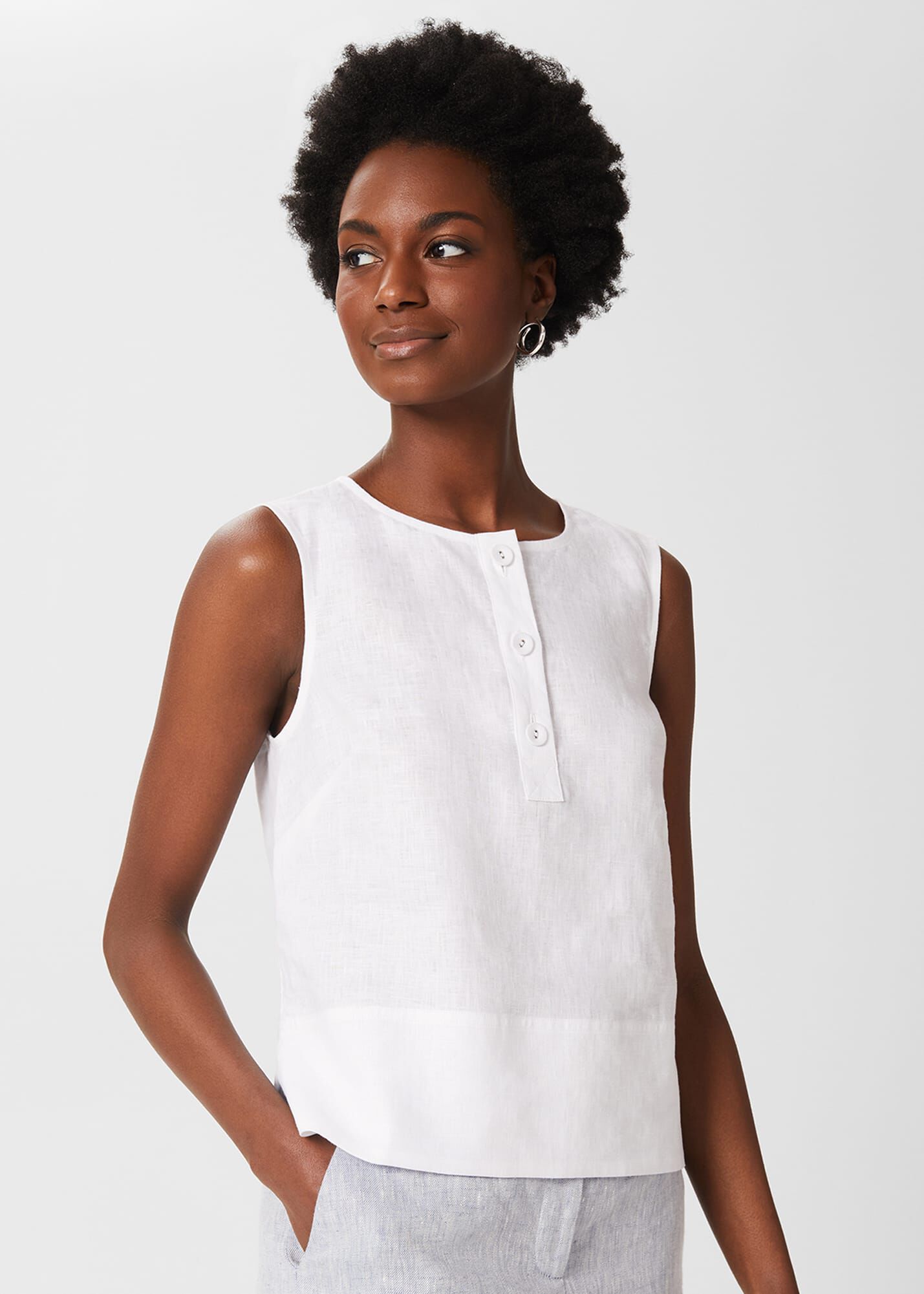 Loose-fit linen top MIDWAY in White