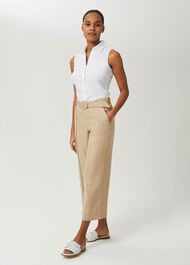 Sleeveless Victoria Cotton Blend Shirt, White, hi-res