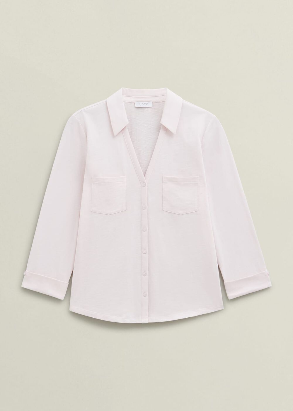 Pink Zariah Cotton Slub 3/4 Sleeve Shirt, Pale Pink, hi-res