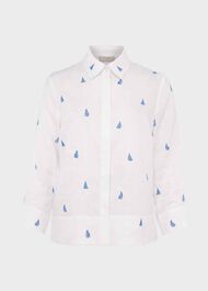 Embroidered Nita Linen Shirt, White Sky Blue, hi-res