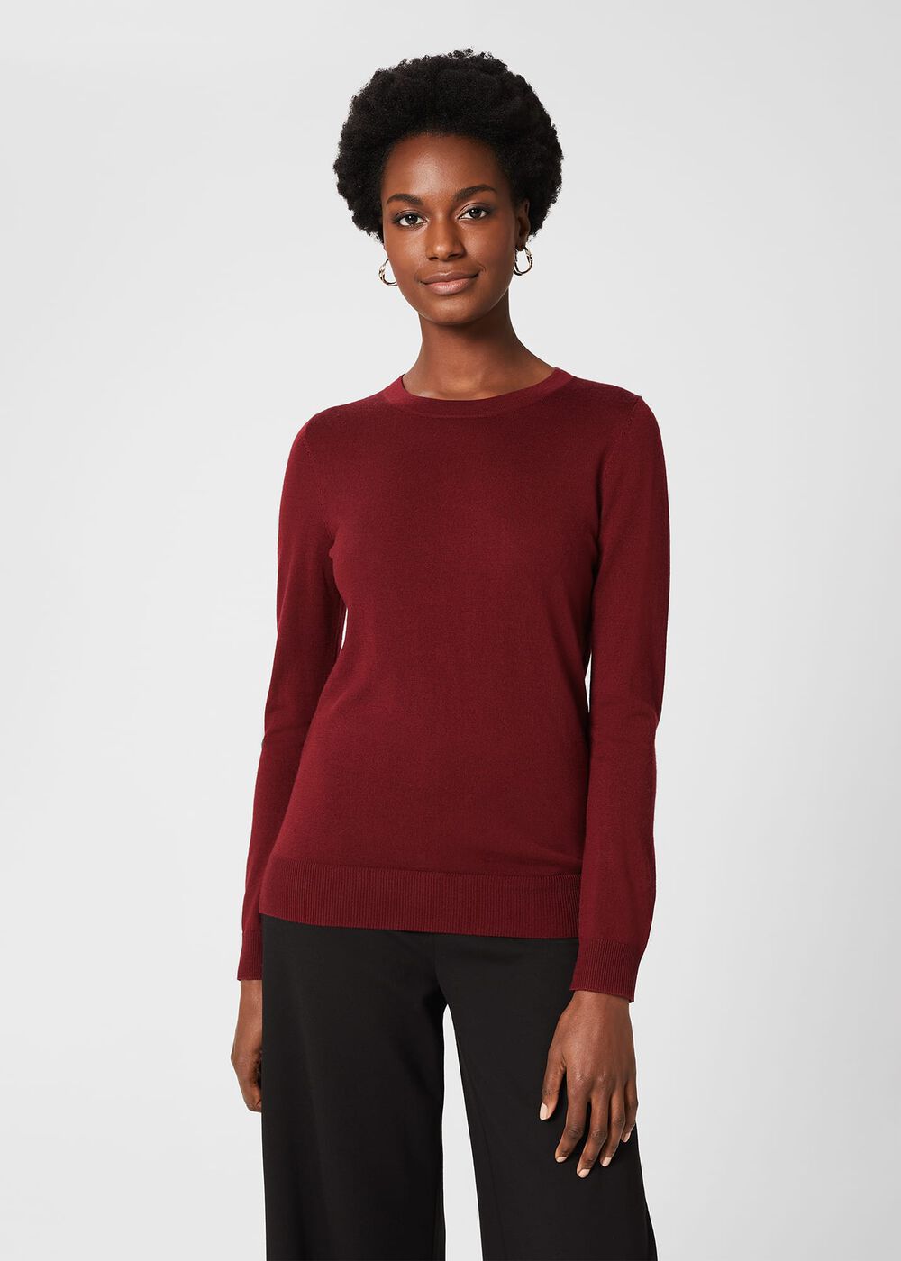 Penny Merino Wool Jumper, Burgundy, hi-res