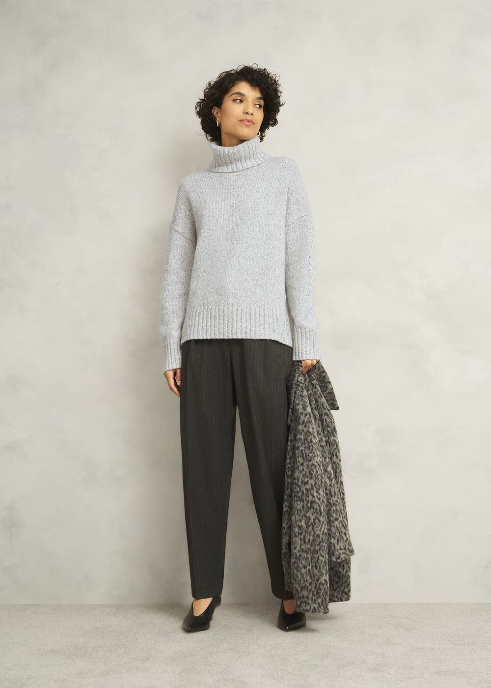 Grey Marl Yardley Chunky Roll Neck Knitted Sweater, Grey Mouline, hi-res