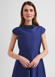 Christie Silk Wool Beaded Dress, Royal Blue, hi-res