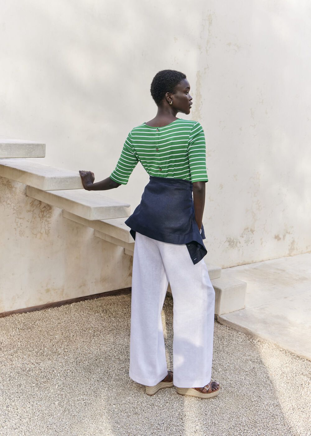 Katie Cotton Button Back Top, Green Ivory, hi-res