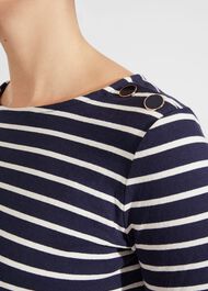 Tafara Stripe Cotton Top, Navy Ivory, hi-res