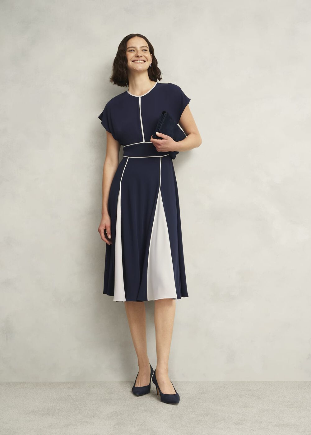 Viola Colourblock Dress, Midnight Cream, hi-res