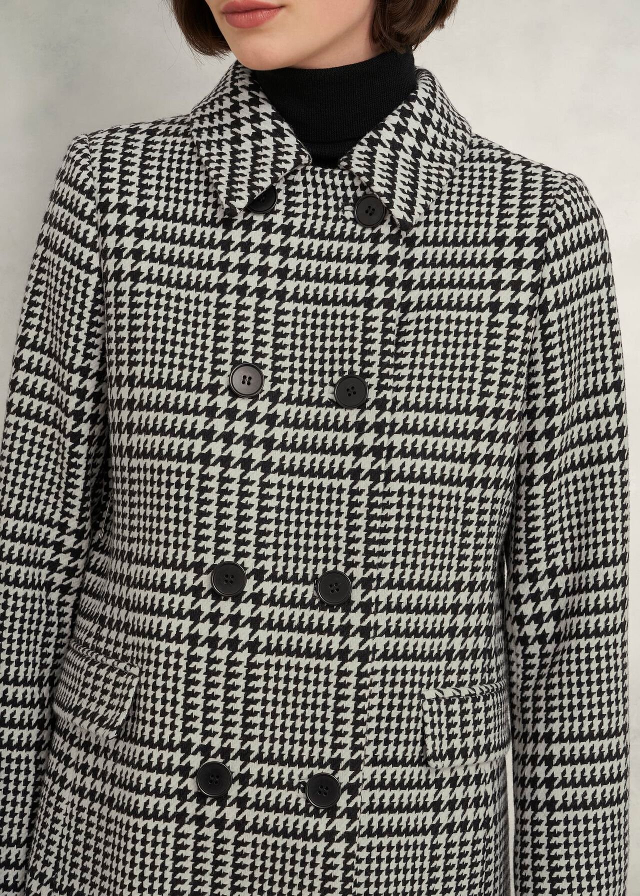 Yvette Wool Blend Check Coat, Black Ivory, hi-res