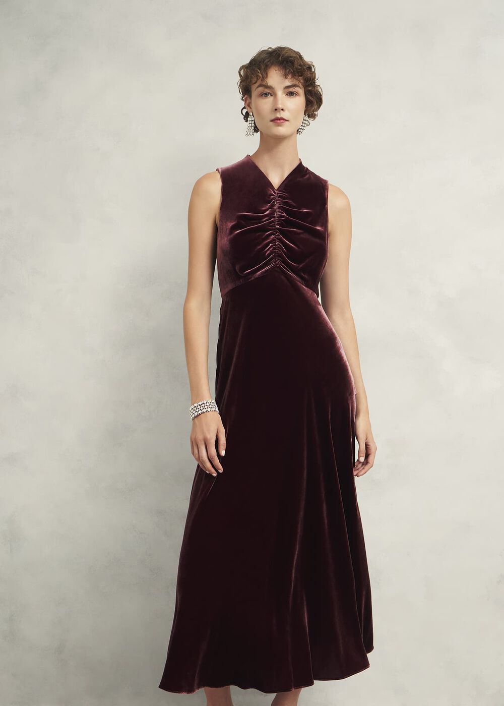 Isleworth Velvet Dress With Silk, Cocoa Brown, hi-res