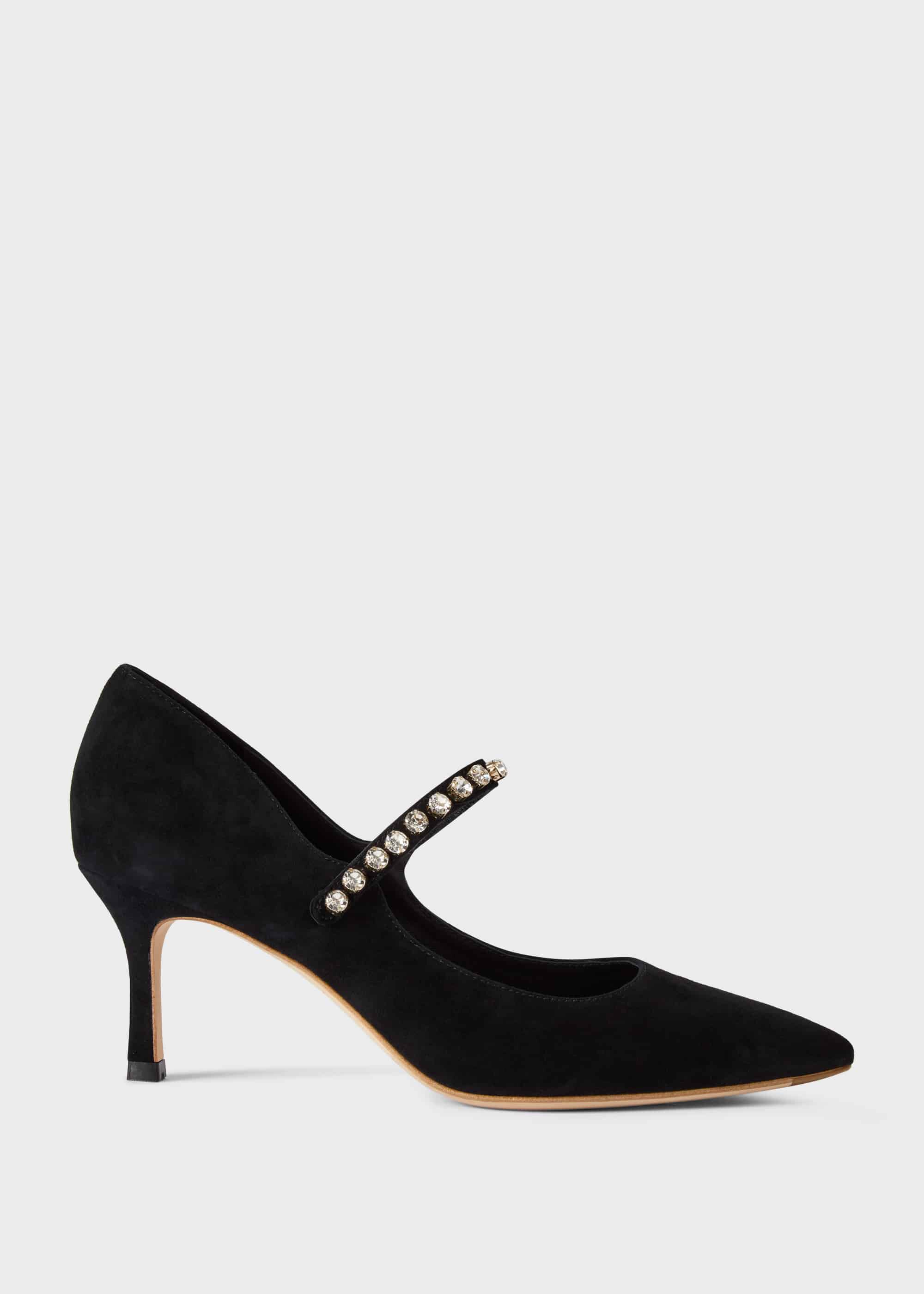 harper black suede ankle strap heels