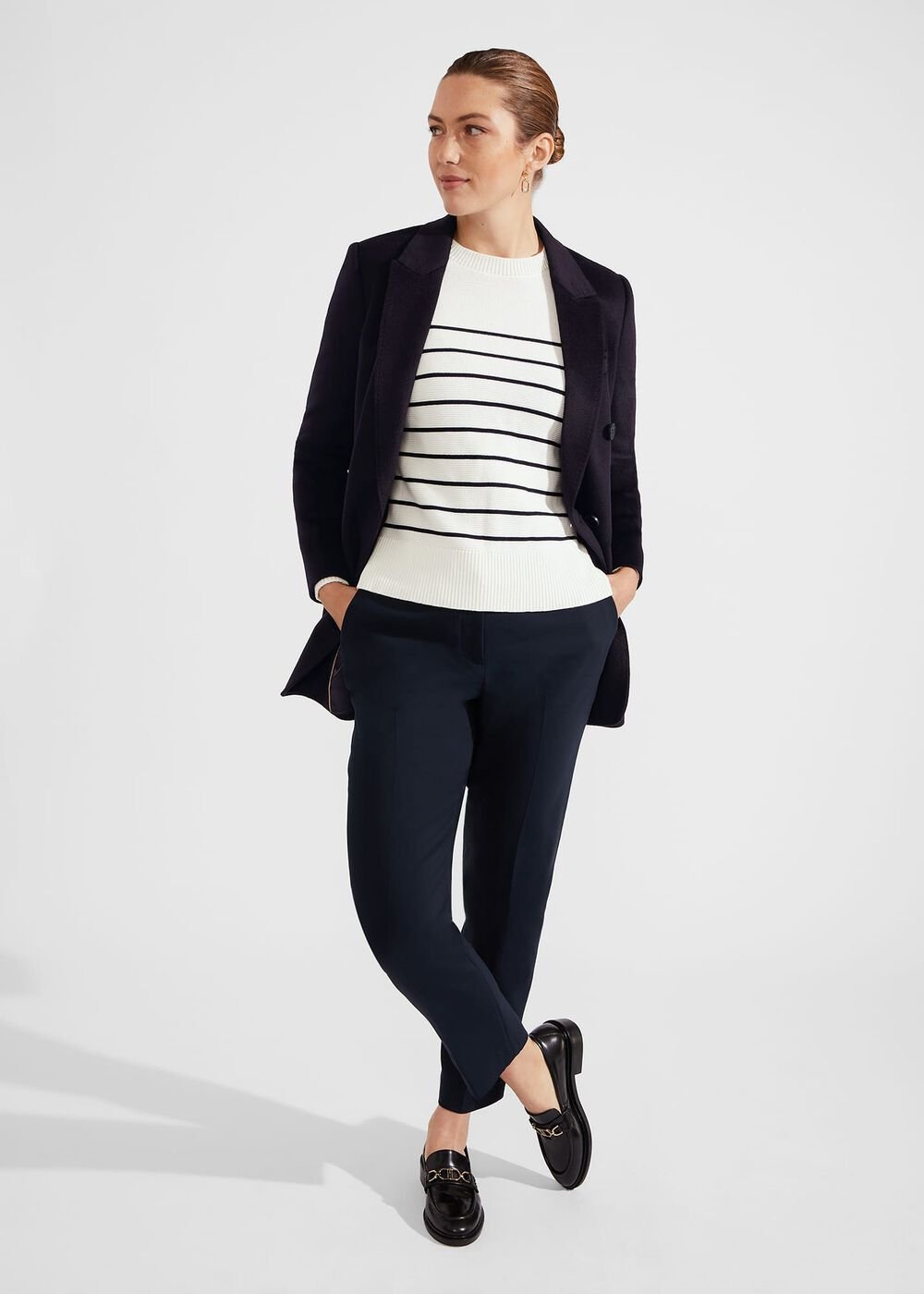 Ruby Cotton Button Jumper, Ivory Navy, hi-res