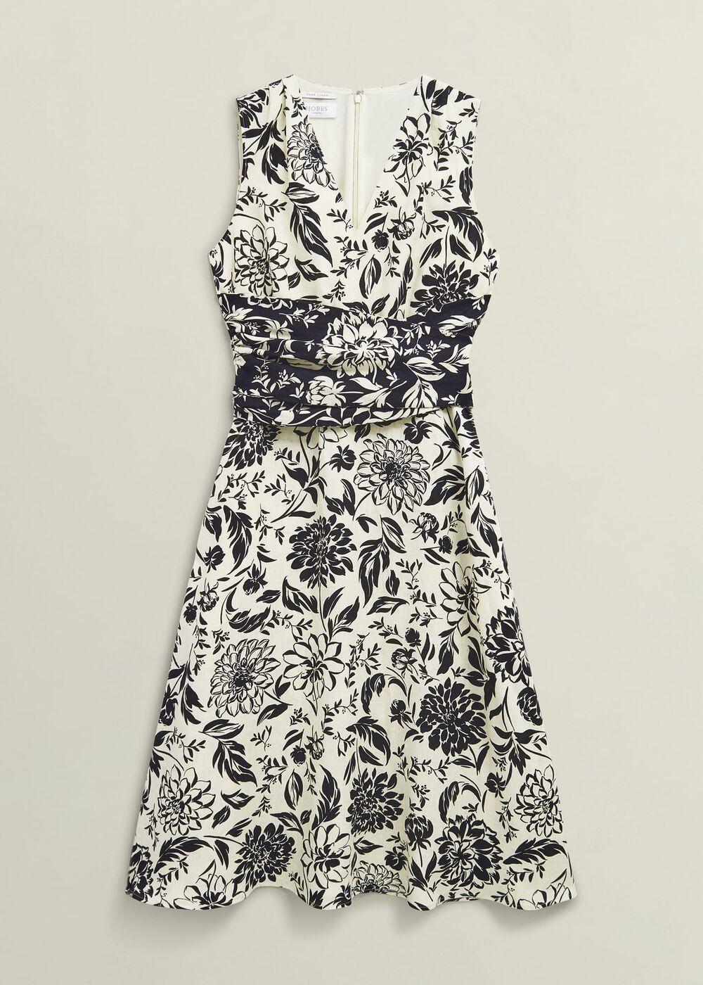 Petite Teagan Linen Dress, Ivory Navy, hi-res