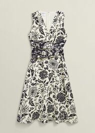 Petite Teagan Linen Dress, Ivory Navy, hi-res