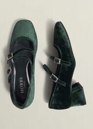 Rosaleen Velvet Heeled Mary Janes, Ponderosa Green, hi-res