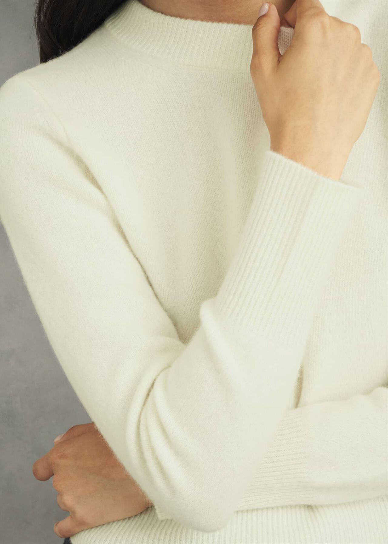 Hoghton Brushed Cashmere Jumper, Warm Ivory, hi-res