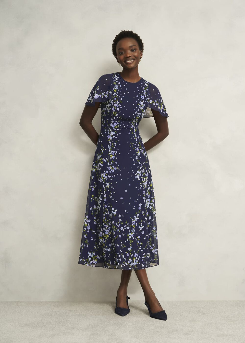 Rosella Cape Dress, Midnight Multi, hi-res