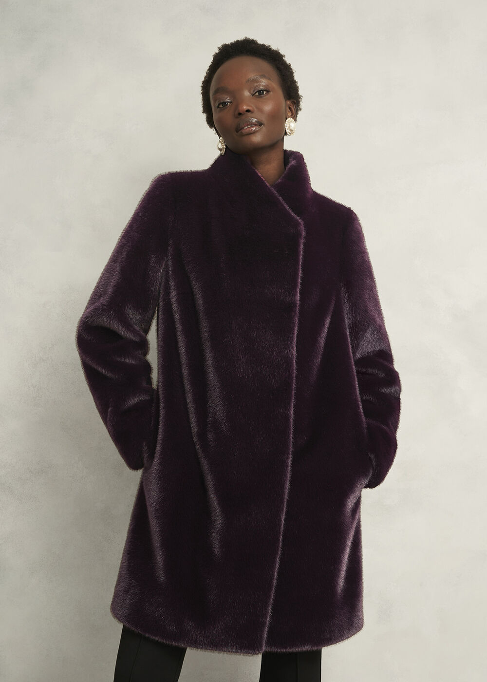Petite Tarini Faux Fur Coat, Wine, hi-res