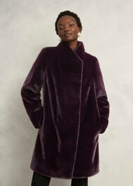 Petite Tarini Faux Fur Coat, Wine, hi-res