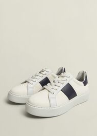 Sutton Canvas Leather Trainers, Natural Navy, hi-res