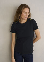 Eva Ribbed T-Shirt, Hobbs Navy, hi-res