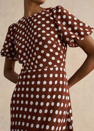 Petite Dorothy Spot Midi Dress, Brown Ivory, hi-res