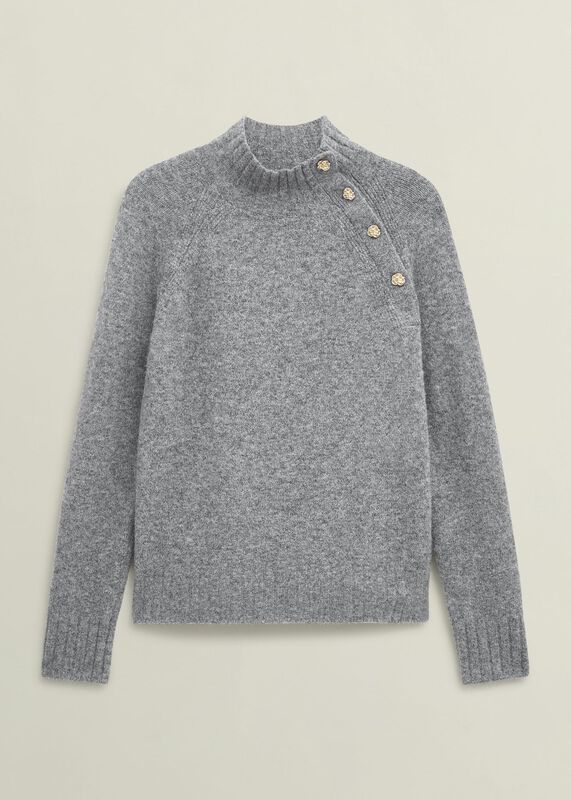 Lisbeth Roll Neck Button Detail Knitted Jumper